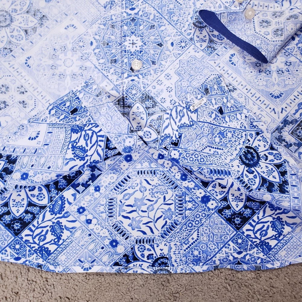 Tommy Bahama Shirt XL Blue Mediterranean Mykonos Reverse Print Flip Silk Summer - Picture 8 of 14
